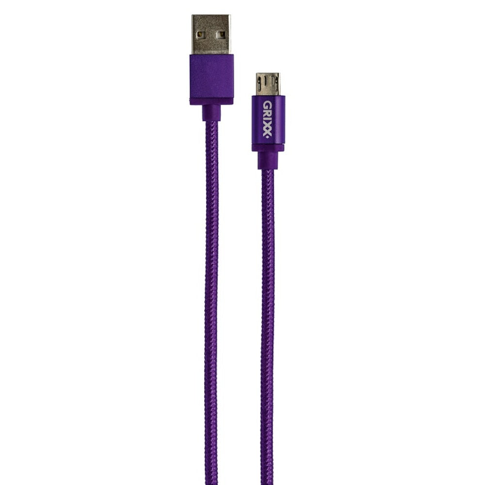 GRIXX Braided Micro USB Data Sync Charging Cable, 3.3ft, Purple