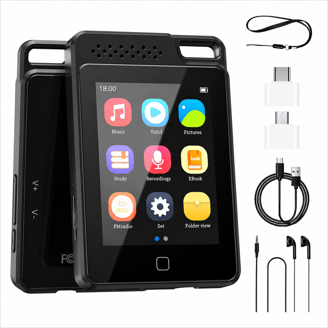 BOOTEEK 64GB MP3 Player Bluetooth 5.0 2.4 Inch Touchscreen with Speaker