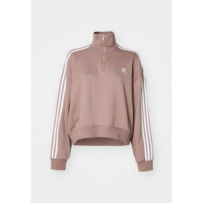 Comfortable adidas Originals Half-Zip Crew Neck Sweatshirt in Stylish Trace Brown