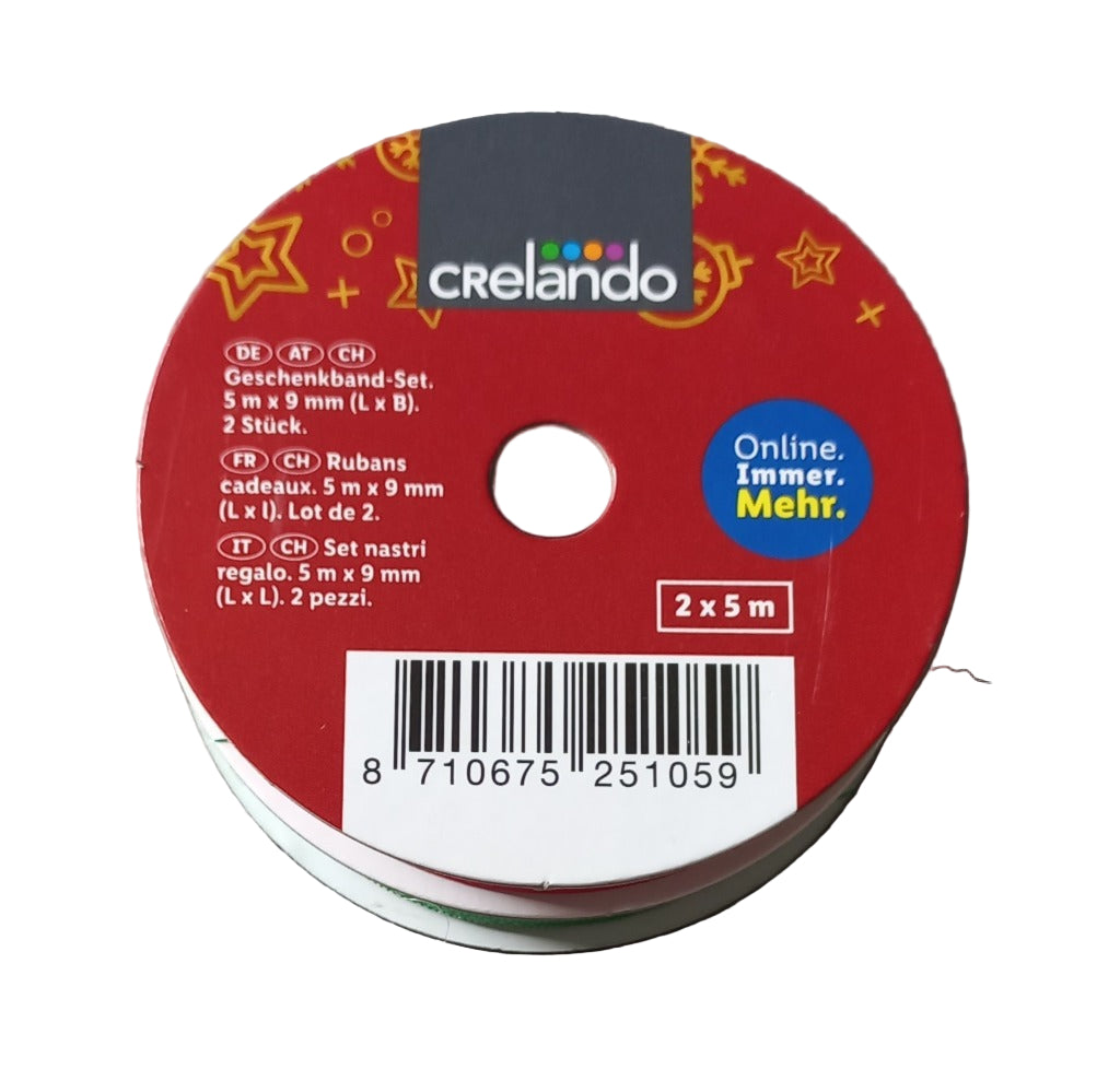 Red spool of ribbon with 'crelando' branding on a white background