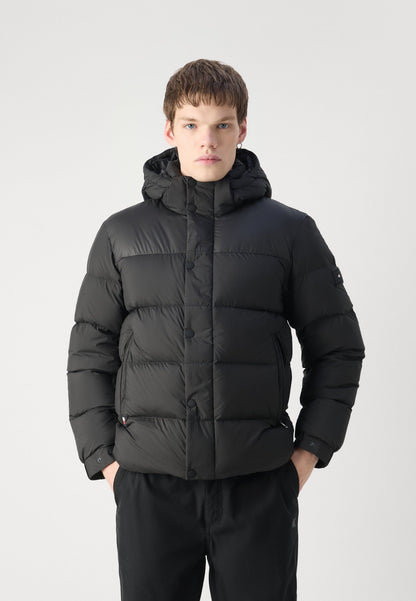 Tommy Hilfiger Men's Black Hooded Puffer Down Jacket Warm Water-Repellent Wind-Resistant