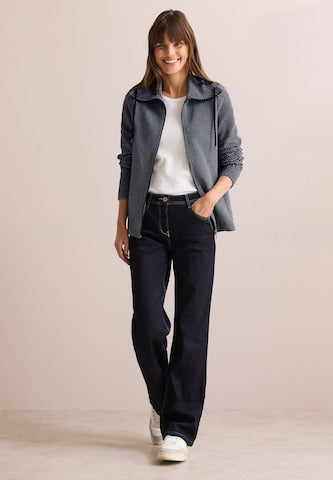 CECIL Women's Striped Cotton Knit Cardigan, Zip Fastening, Stand Collar Style