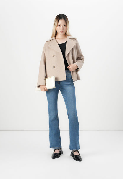 Chic Selected Femme SLFALMA Sandshell Double-Breasted Wool Blend Short Coat Jacket