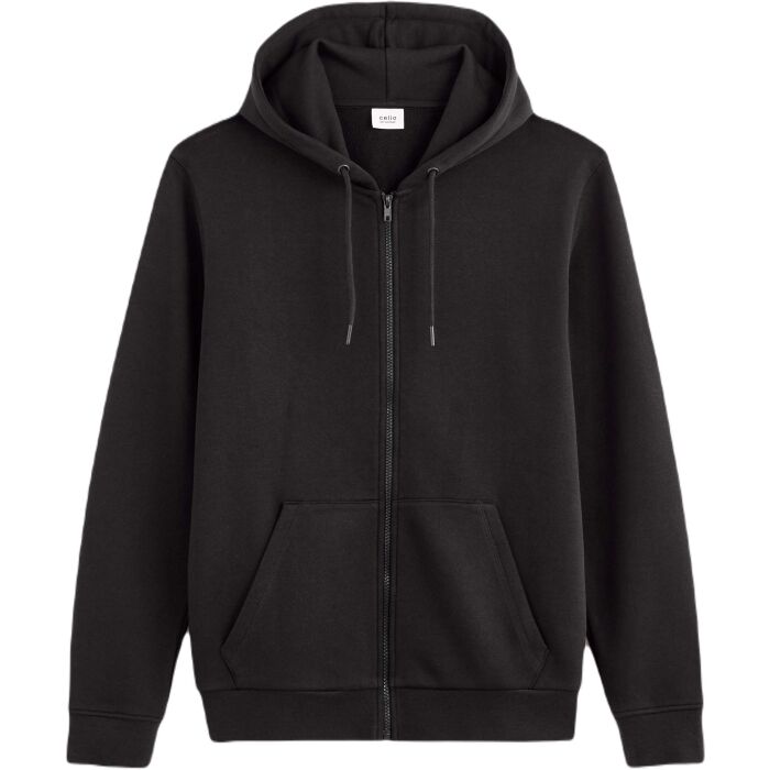 CELIO FETHREE Men's Full-Zip Cotton Hoodie Sweatshirt with Kangaroo Pocket, Black
