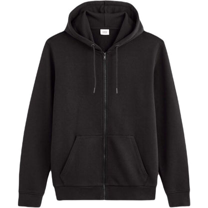 CELIO FETHREE Men's Full-Zip Cotton Hoodie Sweatshirt with Kangaroo Pocket, Black