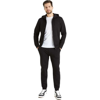CELIO FETHREE Men's Full-Zip Cotton Hoodie Sweatshirt with Kangaroo Pocket, Black