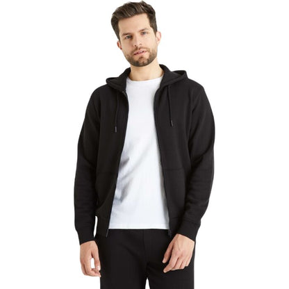 CELIO FETHREE Men's Full-Zip Cotton Hoodie Sweatshirt with Kangaroo Pocket, Black