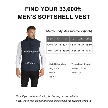 Men's Lightweight Softshell Vest: Windproof, Fleece Lined, Zip-Up for Golf & Hiking