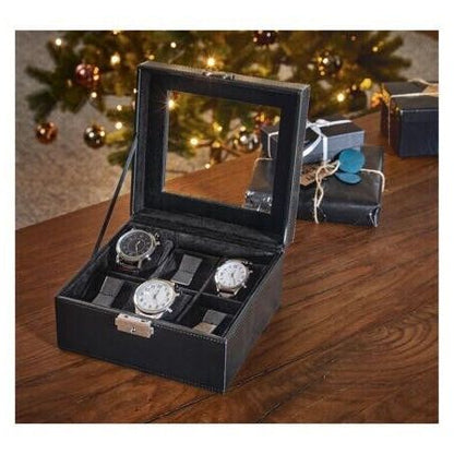 Auriol Square Watch Box Faux Leather Velvet, 2 Keys