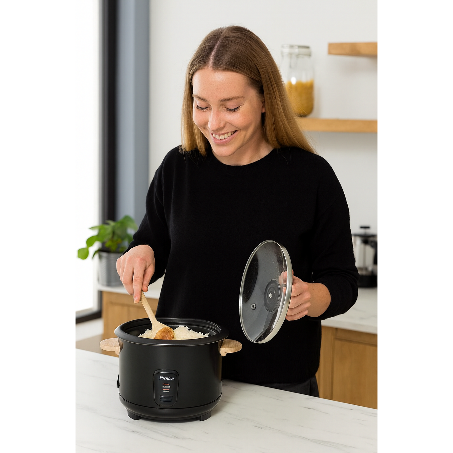 Bestron Rice Cooker with Bamboo Handles & Keep Warm Function