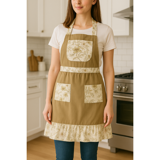 Floral Ruffle Hem Kitchen Apron with Dual Pockets