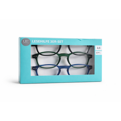 UP2FASHION Reading Glasses Set Of 3 - Navy, Green & Black