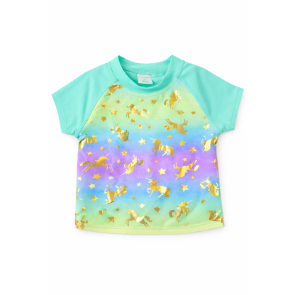 Okie Dokie Baby Girls Unicorn Print Short-Sleeve Rash Guard Top