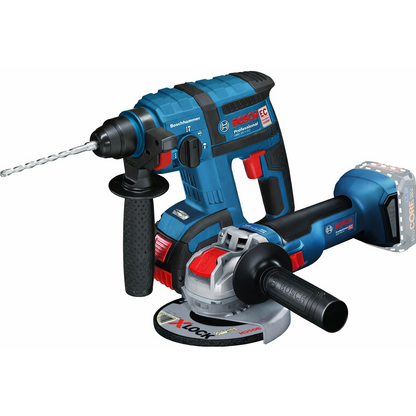The Set of Bosch Professional GBH 18 V-EC Cordless Rotary Hammer Drill & GWX 18V-10 Cordless Angle Grinder with 2 Batteries 8 Ah