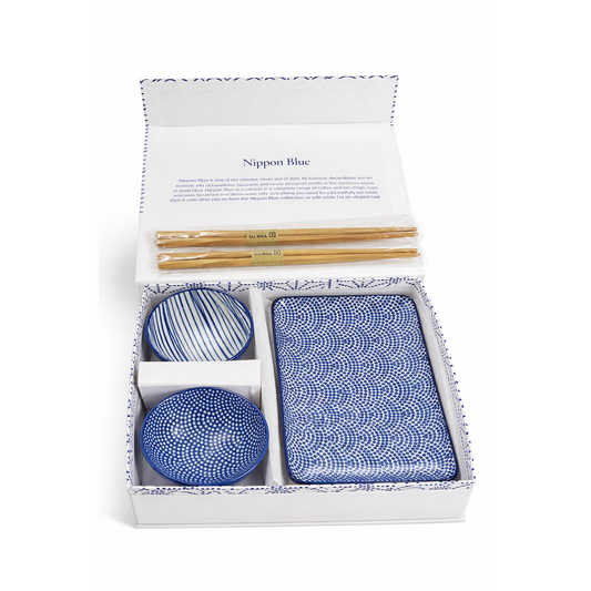 TOKYO Nippon Blue Sushi Set Blue White Porcelain Gift