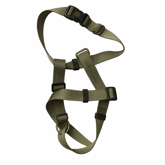 Heavy-Duty Adjustable Dog Harness – Olive Green Stripe | Secure & Reflective Fit