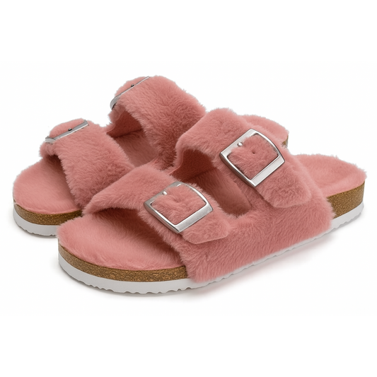 Torotto Fluffy Open Toe Slip-On Sandals with Adjustable Buckle