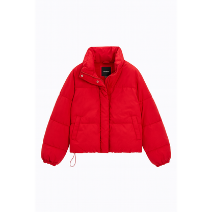 Red puffer jacket 