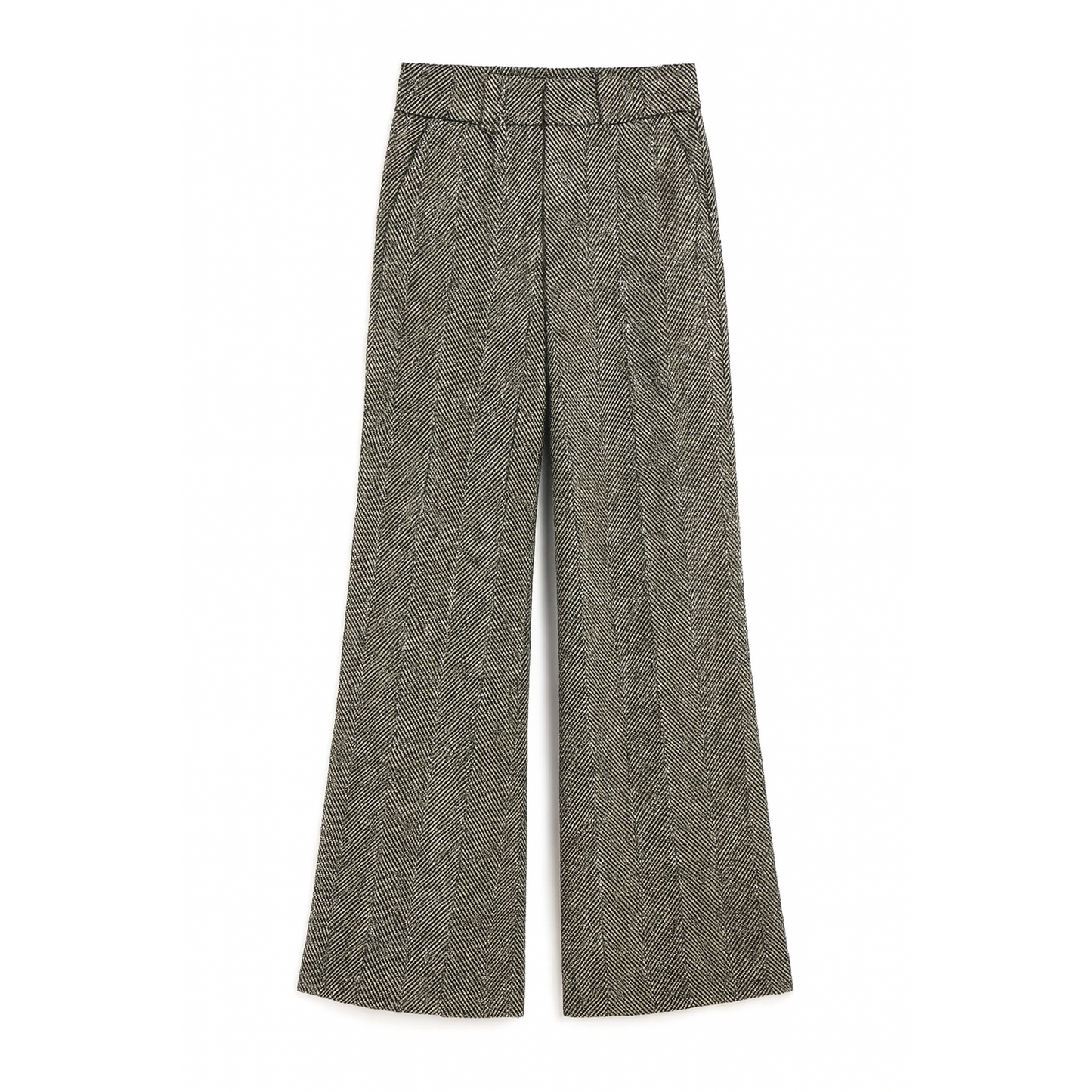 Herringbone Wide-Leg Tailored Pants