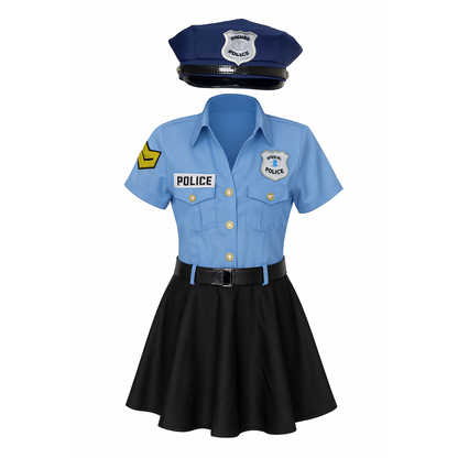 Girls Police Officer Uniform Costume with Vintage Hat