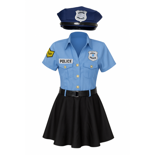 Girls Police Officer Uniform Costume with Vintage Hat