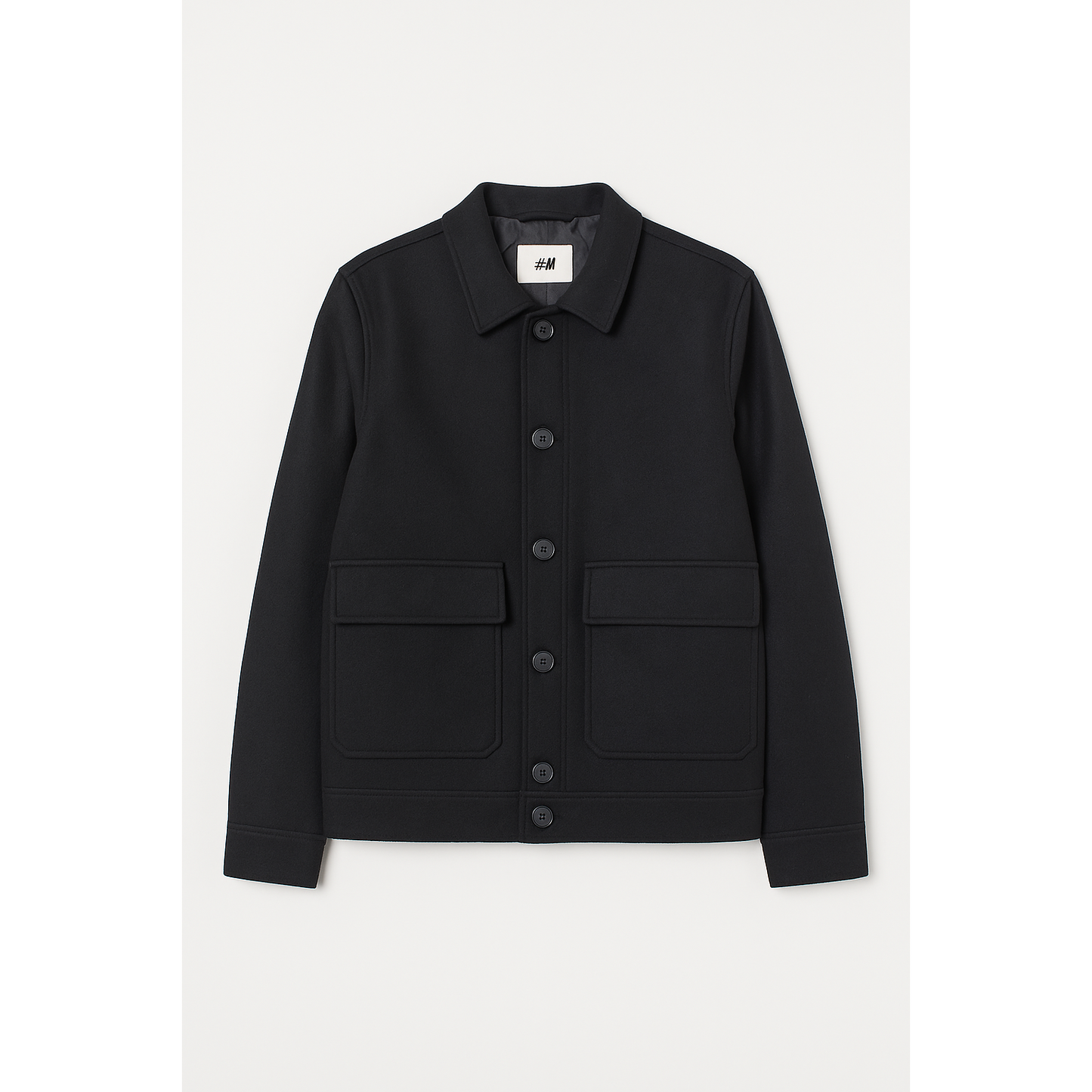 Marine Blue Short Wool-Blend Coat with Classic Lapel