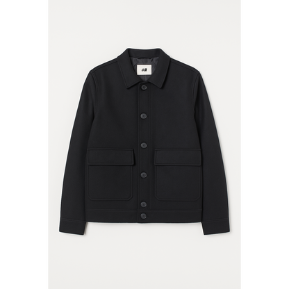 Marine Blue Short Wool-Blend Coat with Classic Lapel