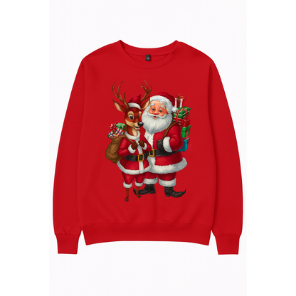 Christmas Casual Minimalist Santa Claus Print Round Neck Long Sleeve Loose Fit