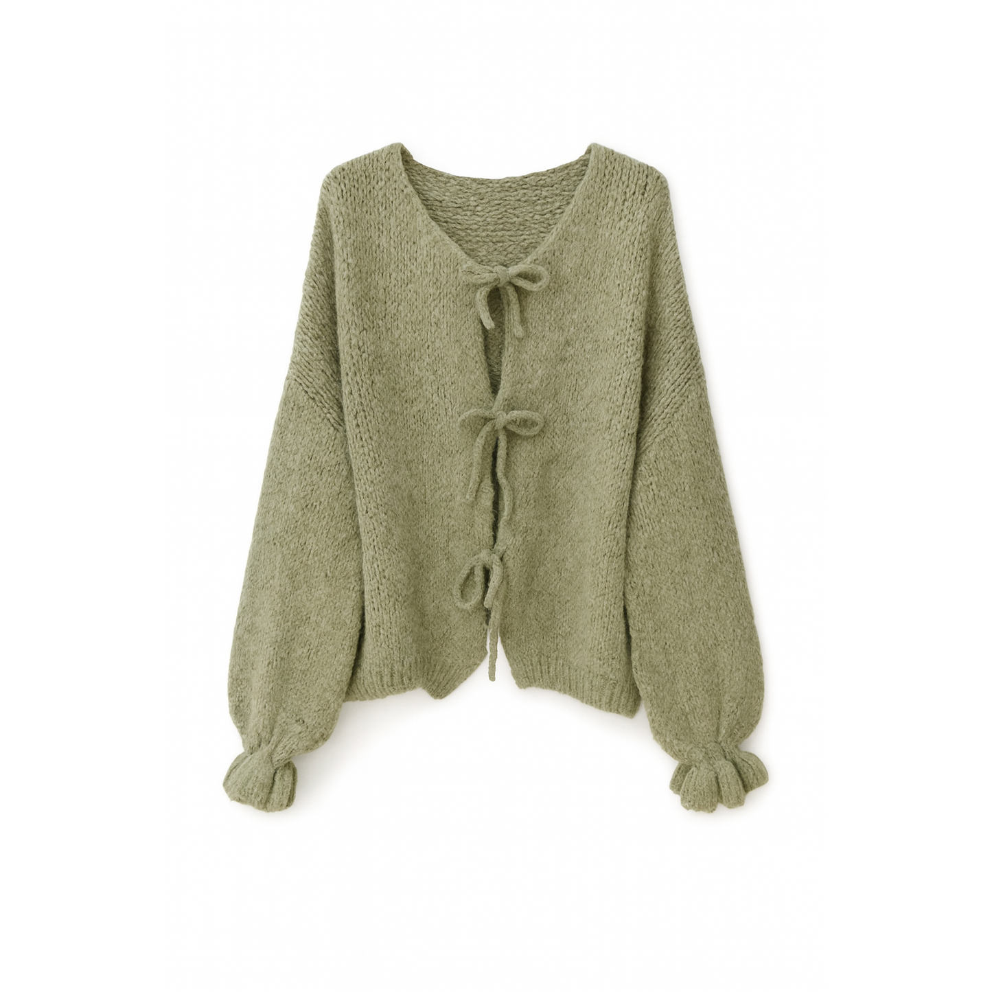 Cas Cara Oversized Wool Cardigan with Three Knots and Puffy Sleeves