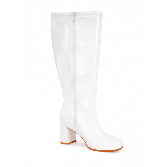 Funtasma Gogo-300X White Plus Size Patent Block Heel Boot