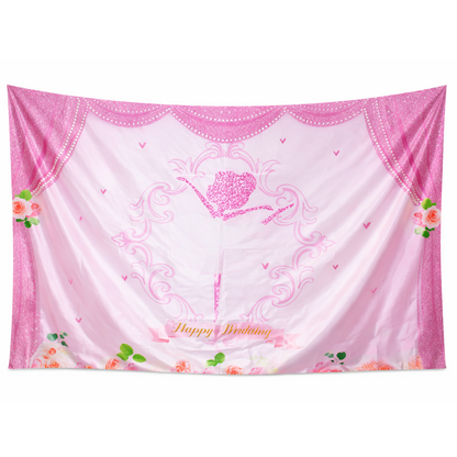 Party Collection Elegant Pink Birthday Backdrop Satin - Party Decoration Banner