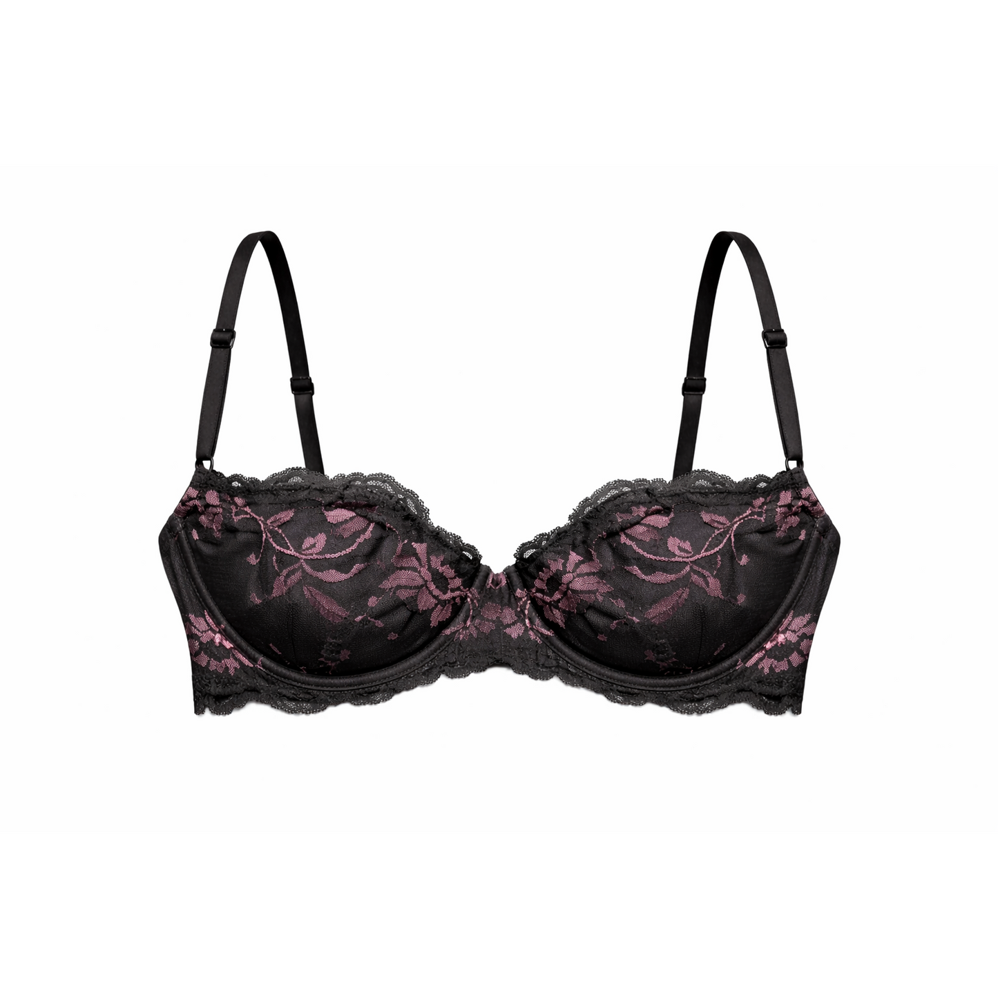 WingsLove Black Lace Demi Bra with Underwire