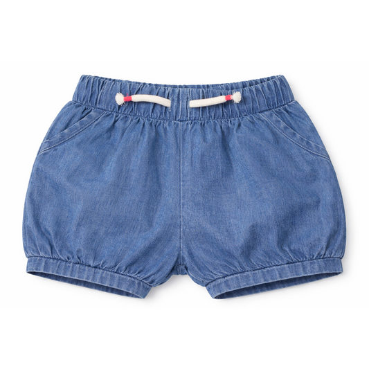 Okie Dokie Baby Denim Bloomer Shorts – Elastic Waist, Soft Blue