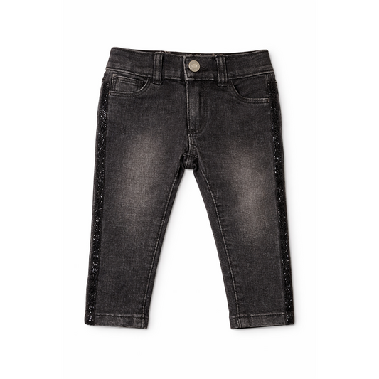 Okie Dokie Baby Girls Black Skinny Jeans with Glitter Side Stripe