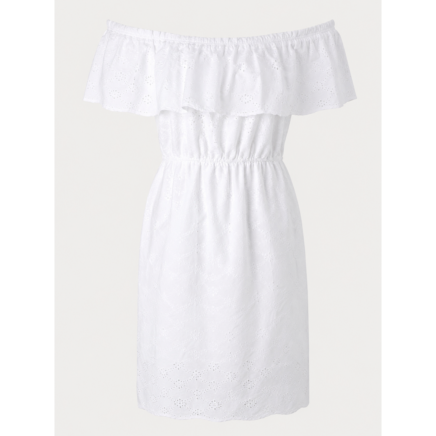 White Broderie Off-Shoulder Midi Dress