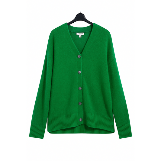 Jaeger Cozy Knit Button-Front Cardigan – Emerald Green