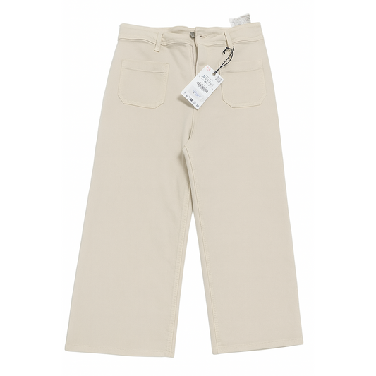 Zara Beige Off-White Wide Leg Denim Jeans for Women