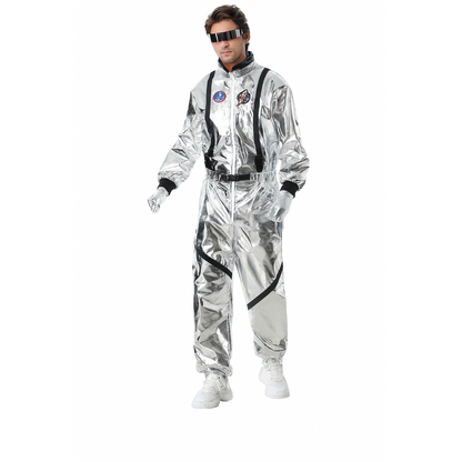 Silver Adult Astronaut Jumpsuit Costume with Helmet and Sunglasses