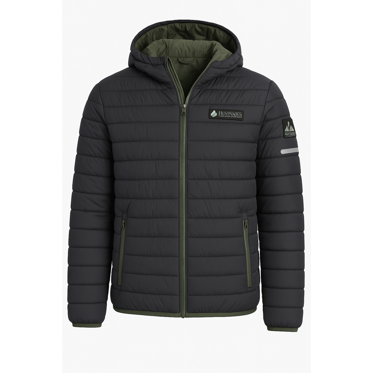 HUNTVAQUA Men’s Winter Puffer Jacket – Charcoal Gray with Olive Green Lining