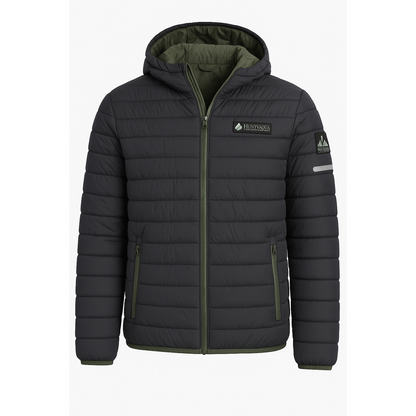 HUNTVAQUA Men’s Winter Puffer Jacket – Charcoal Gray with Olive Green Lining