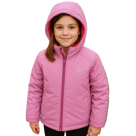 SMONTY Girls' Durable Pink Hooded Ski Jacket & Orange Snow Pants Set