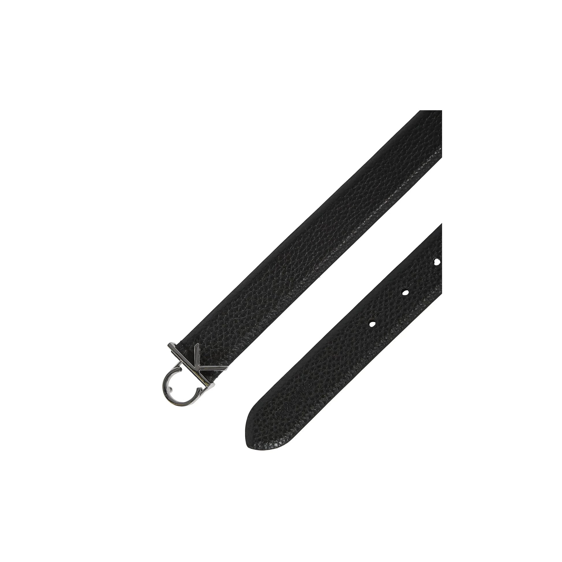 Black elastic woven belt with gold rectangular buckle and black leather tabs