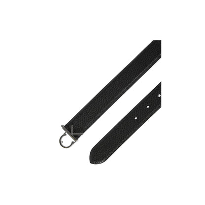 Black elastic woven belt with gold rectangular buckle and black leather tabs