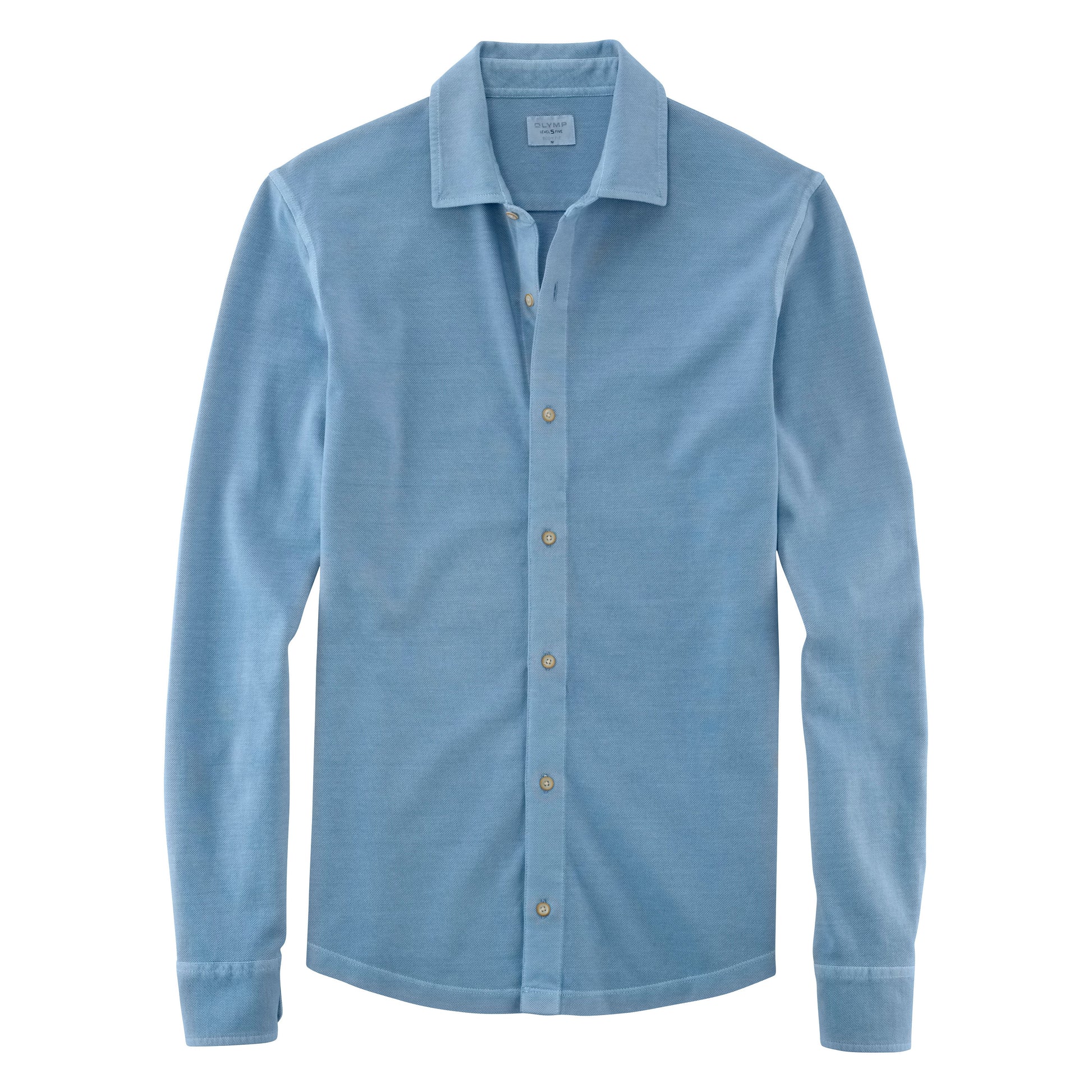 Men's OLYMP Level Five Casual Fit Long-Sleeve Piqué Polo Shirt Blue