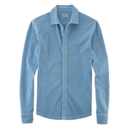 Men's OLYMP Level Five Casual Fit Long-Sleeve Piqué Polo Shirt Blue