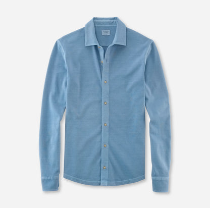 Men's OLYMP Level Five Casual Fit Long-Sleeve Piqué Polo Shirt Blue