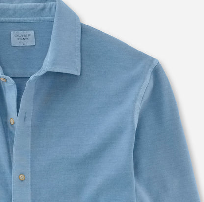 Men's OLYMP Level Five Casual Fit Long-Sleeve Piqué Polo Shirt Blue