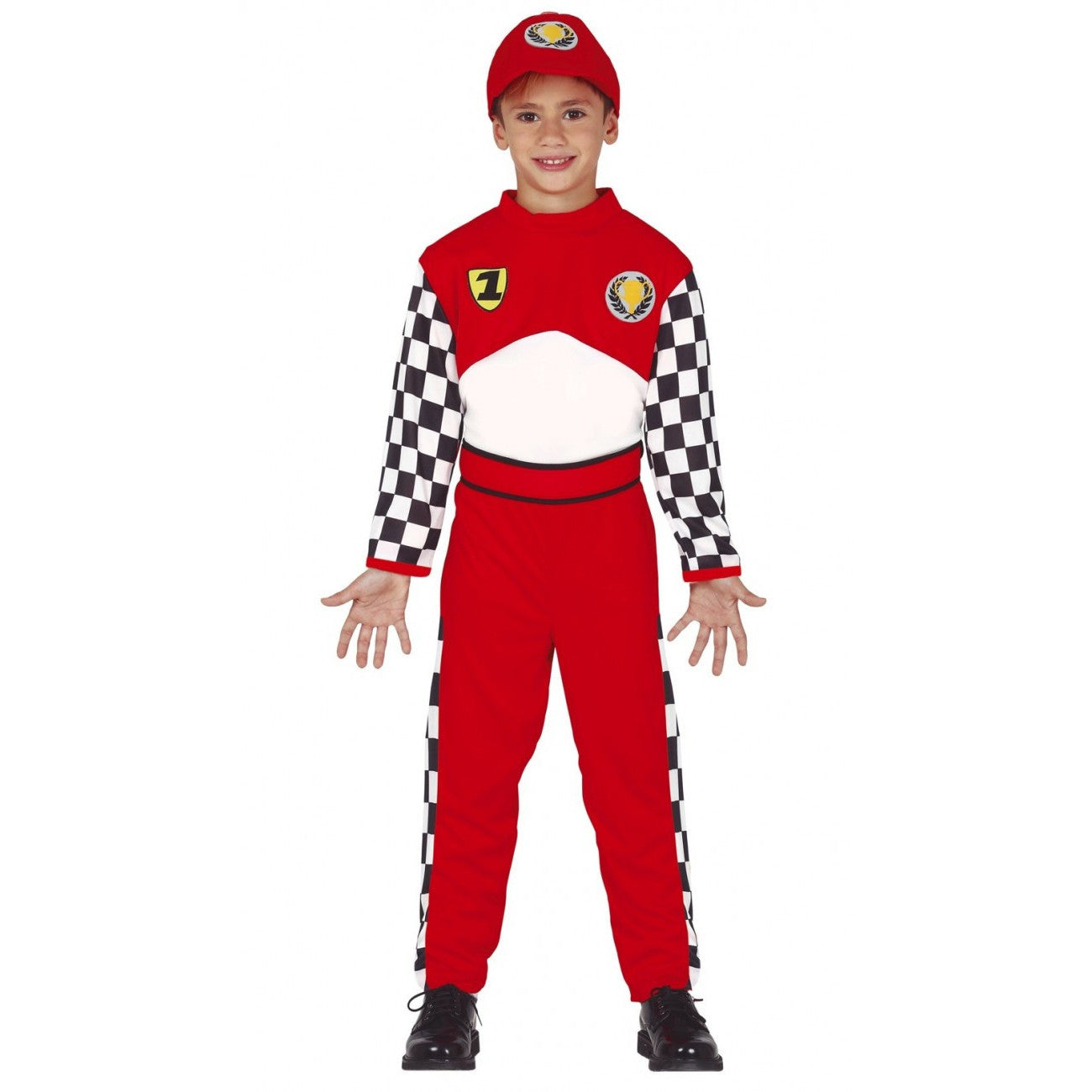 Kids Formula 1 Race Car Driver Costume Red Jumpsuit Cap Set for Young Racers