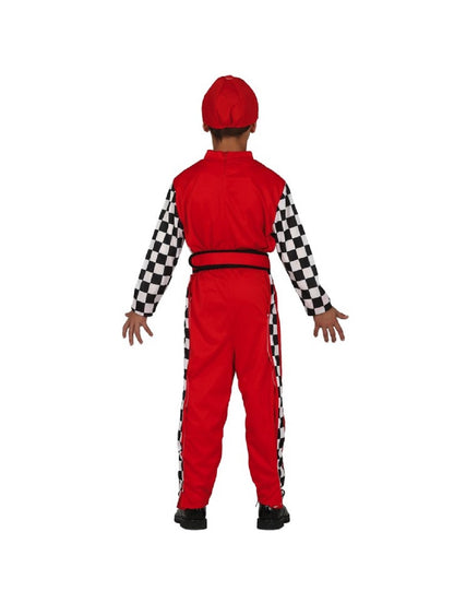 Kids Formula 1 Race Car Driver Costume Red Jumpsuit Cap Set for Young Racers