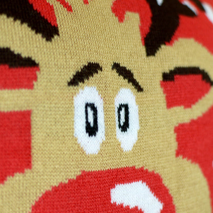 Festive Couple's Ugly Christmas Sweater with Reindeer and Scarf